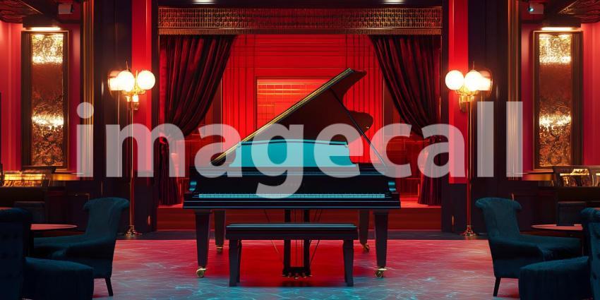 Grand Piano in Luxurious Red Room Elegant Interior Design Musica