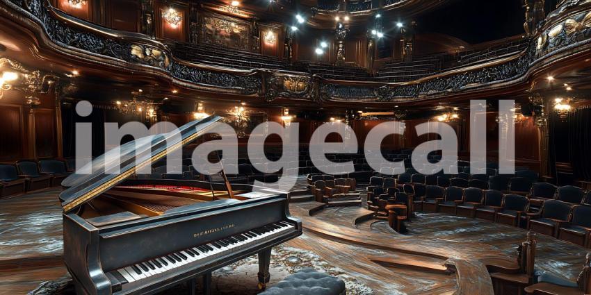 Grand Piano in a Dark Atmospheric Concert Hall A Dramatic Musica