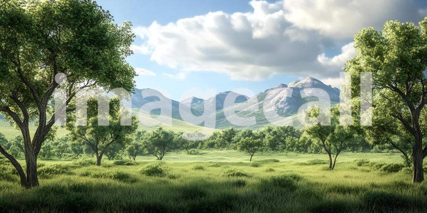 Serene Mountain Valley Landscape Picturesque Scenery with Lush G