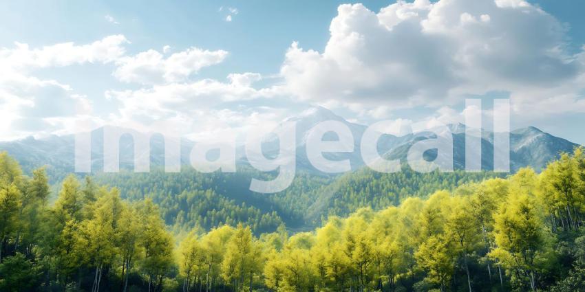 Majestic Mountain Panorama Lush Green Landscape Under a Bright S