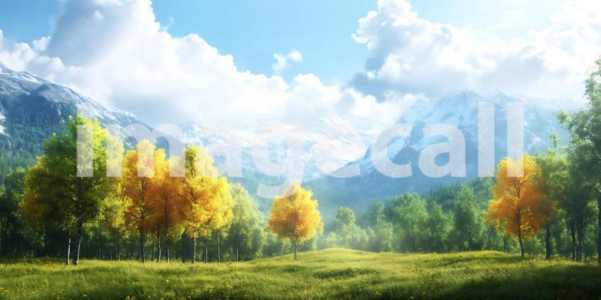 Autumn Landscape Majestic Mountains Golden Trees Scenic Vista  P