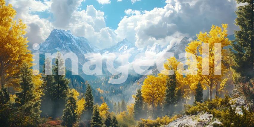 Majestic Mountain Valley Golden Autumn Landscape