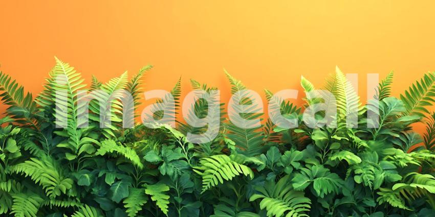 Vibrant Green Foliage Against a Warm Orange Background A Lush Bo