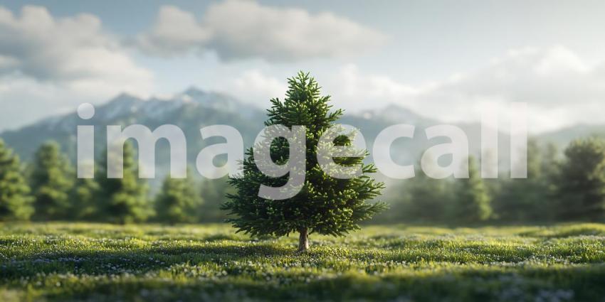 Majestic Lone Tree in Mountain Meadow Stunning Nature Landscape