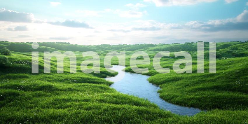 Serene River Landscape Lush Green Valley Panorama  Stunning Natu
