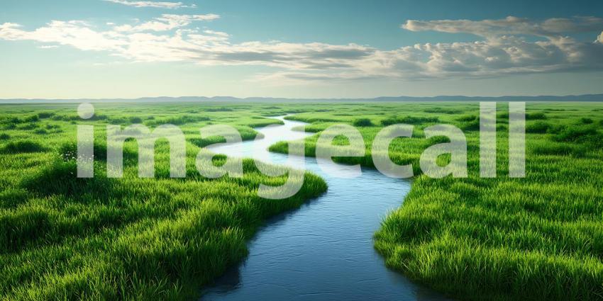 Serene River Landscape Lush Green Canopy Aerial View
