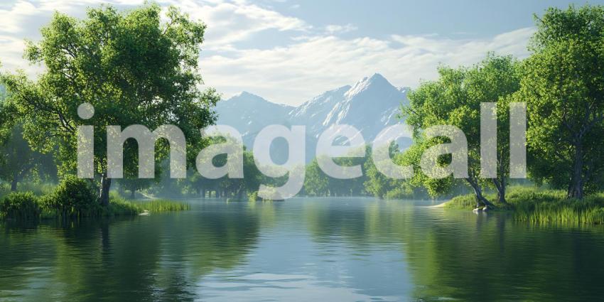 Serene River Landscape Peaceful Nature Scene with Lush Greenery