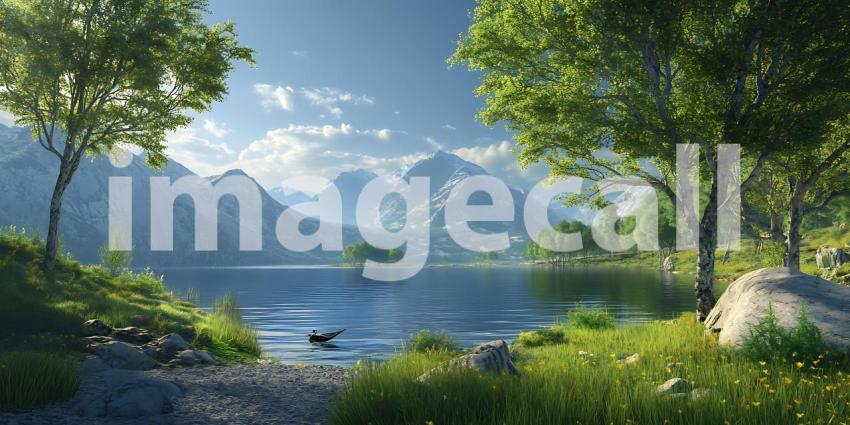 Serene Lakeside Mountain Landscape Picturesque Scenery for Backg