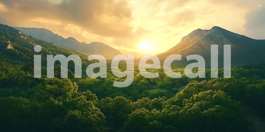 Epic Sunset over Lush Green Mountains Breathtaking Nature Photog