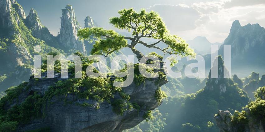 Epic Fantasy Landscape Majestic Tree on Clifftop Breathtaking Mo