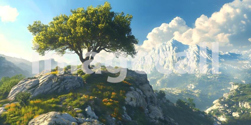 Majestic Mountain Vista Lone Tree on a Scenic Peak