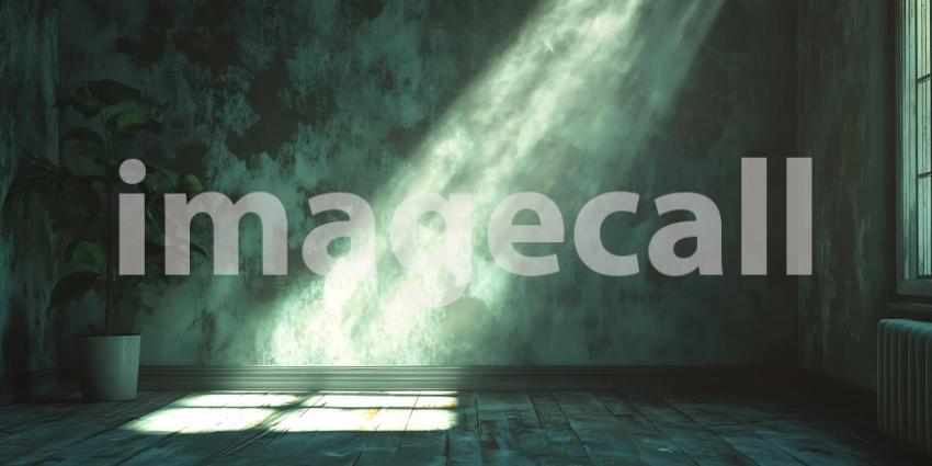 Ethereal Light Beam in Abandoned Room Dramatic Interior Photogra