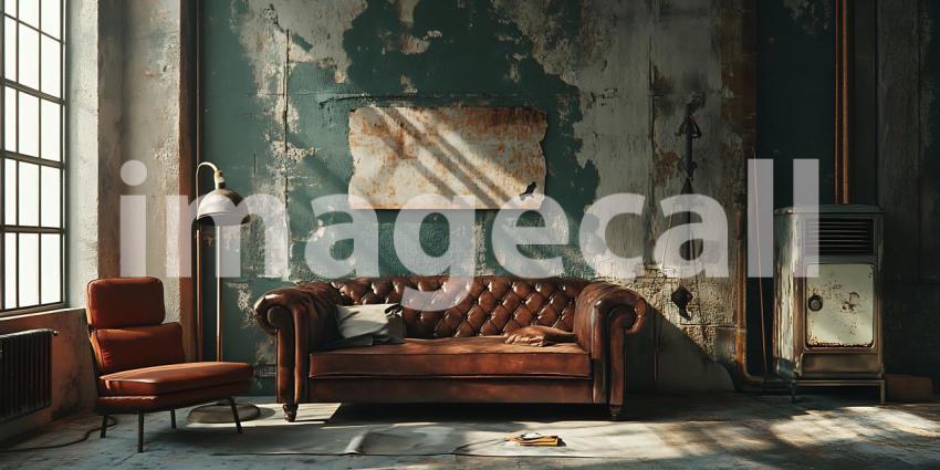 Rustic Loft Apartment Interior Design Leather Sofa Vintage Decor