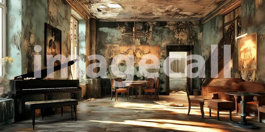 Ethereal Decay A Grand Piano in a Derelict Mansion