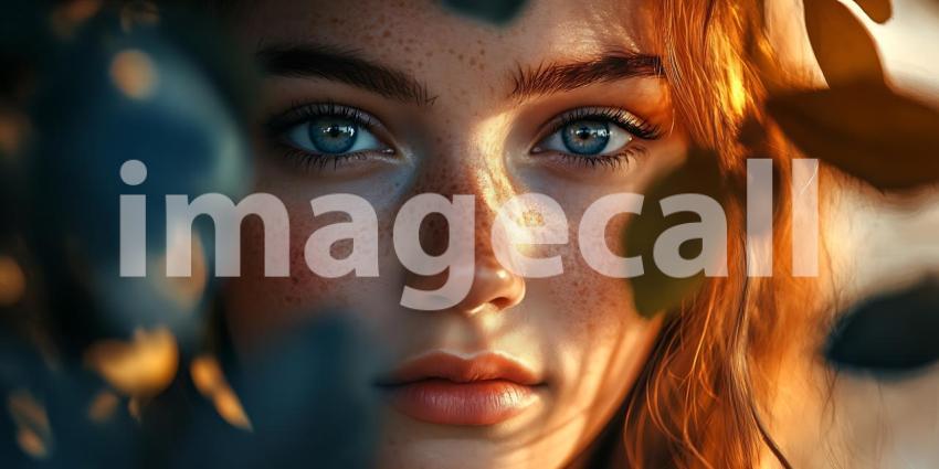 Stunning CloseUp Portrait Redhead Woman with Freckles Captivatin