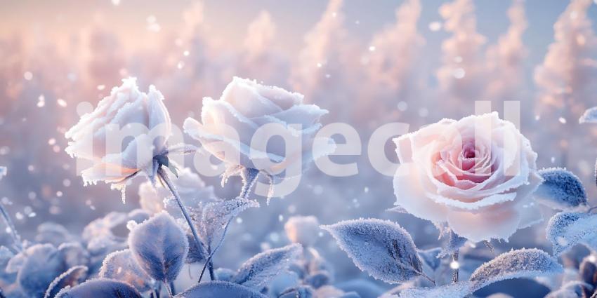 Winter Rose Garden Serene Frozen Blooms Pastel Colors Magical Fr