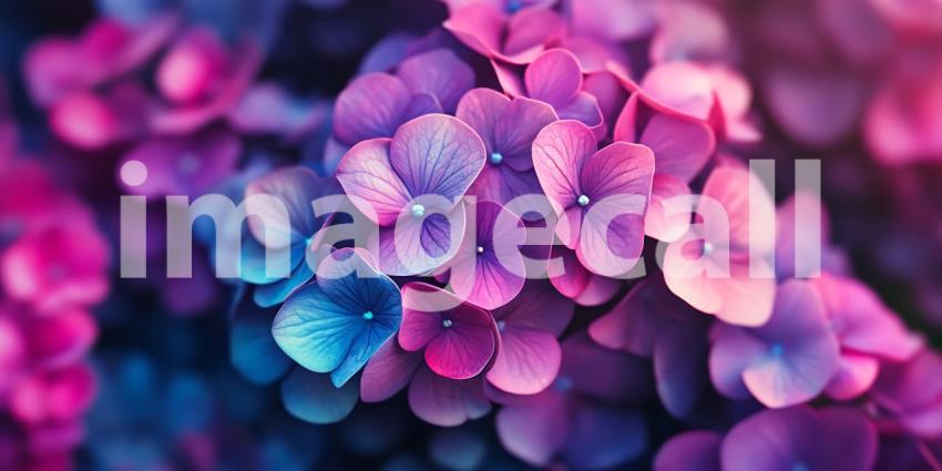 Vibrant Hydrangea Blooms Purple Pink and Blue Floral Macro Photo