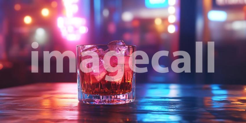 Nightlife Cocktail Vibrant Cityscape Background Red Drink in Gla