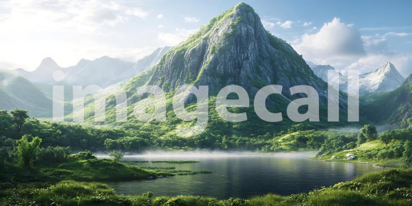 Majestic Mountain Lake Breathtaking Panoramic View of Serene Lan