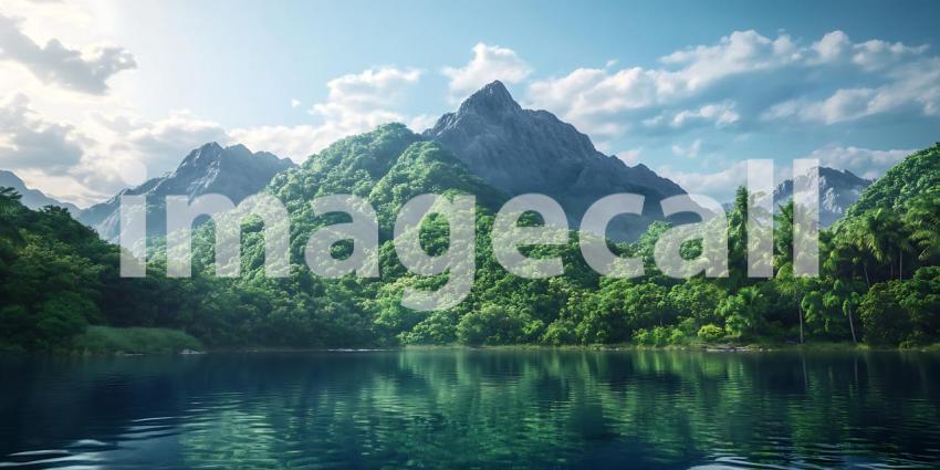 Stunning Mountain Lake Landscape Picturesque Scenery with Lush G