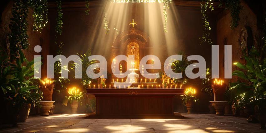 Luminous Altar Spiritual Background Sacred Space Candlelight Sce