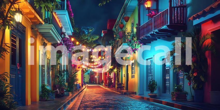 Vibrant Night Scene Colorful Street Photography