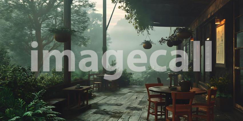 Rainy Day Serenity A Lush Garden Patio Scene