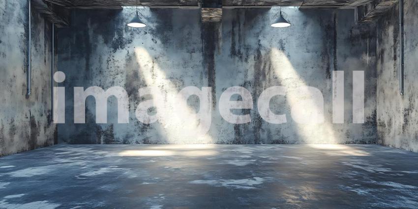 Dramatic Concrete Room Spotlight Beams on Grunge Texture Backgro