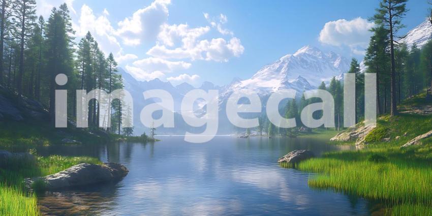 Serene Mountain Lake Landscape Picturesque Scenery Tranquil Wate