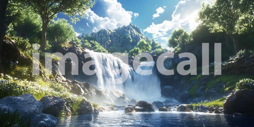 Stunning Waterfall Landscape Lush Greenery Cascading Water Sceni