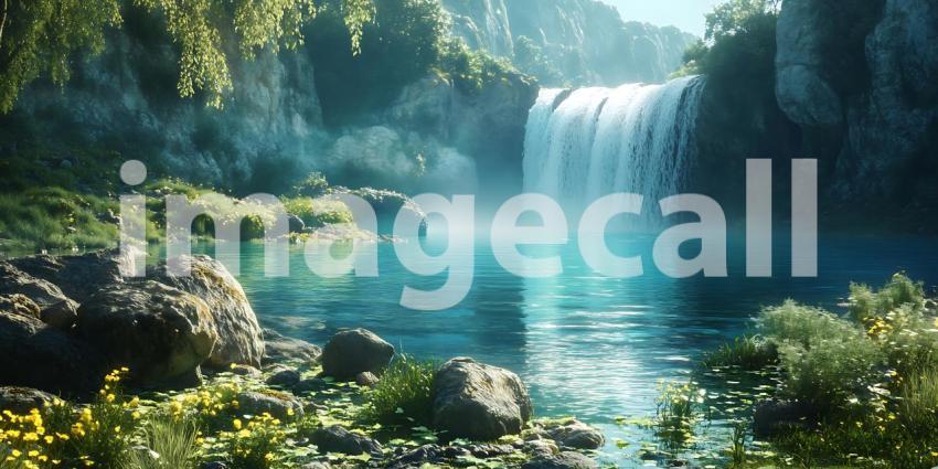 Stunning Waterfall Paradise Lush Greenery CrystalClear Pool Sere