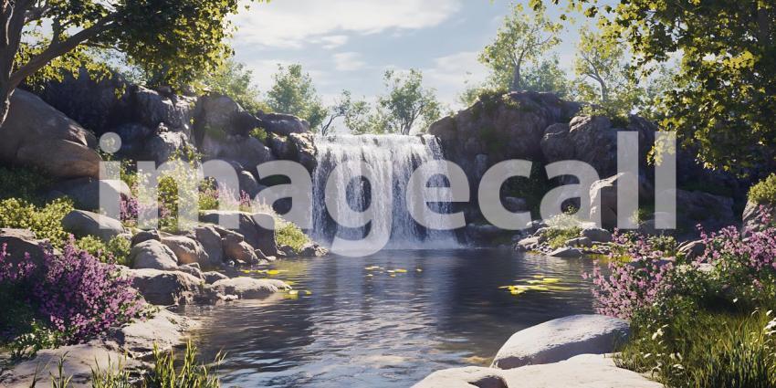 Stunning Waterfall Scene Lush Greenery Serene Nature Photography