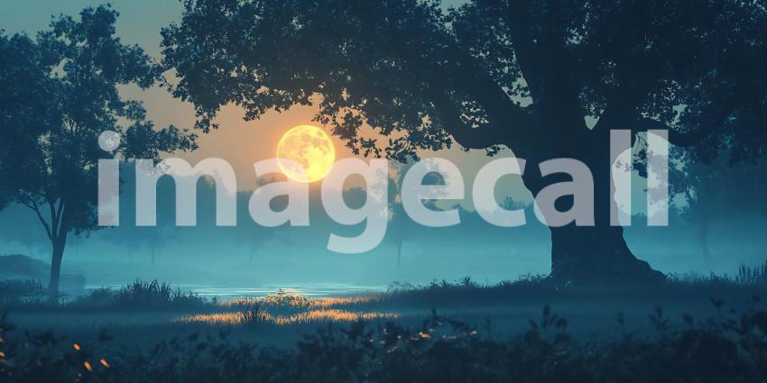 Ethereal Moonlit Landscape A Captivating Digital Painting