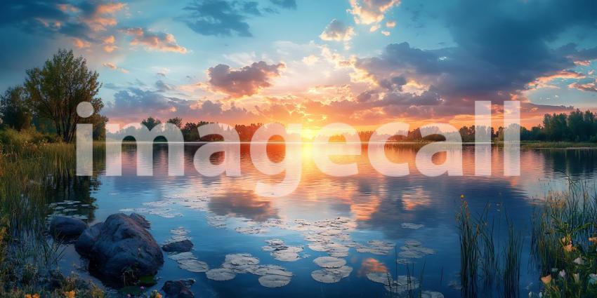 Stunning Sunset Reflection Serene Lake Landscape Photography