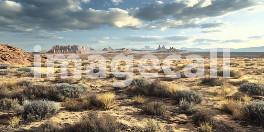 Stunning Desert Landscape Panoramic View of Arid Terrain Under D