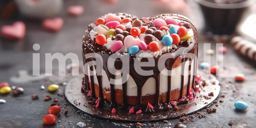 Delicious Chocolate Cake with Colorful Candy Topping A Sweet Tre