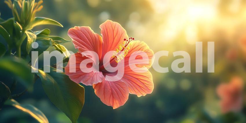 Stunning Hibiscus Blossom in Morning Sunlight Vibrant Peach Peta