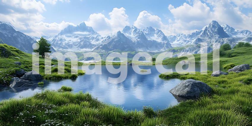 Stunning Alpine Lake Majestic Mountain Scenery  Peaceful Nature