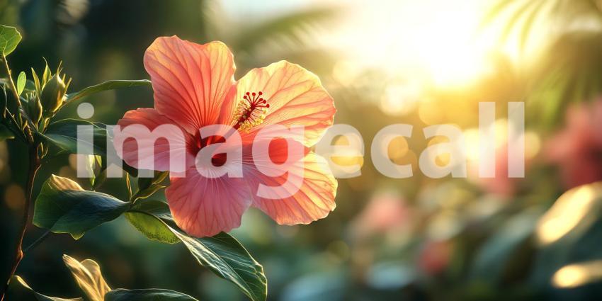 Stunning Hibiscus Blossom in Golden Sunlight A Vibrant Nature Ph