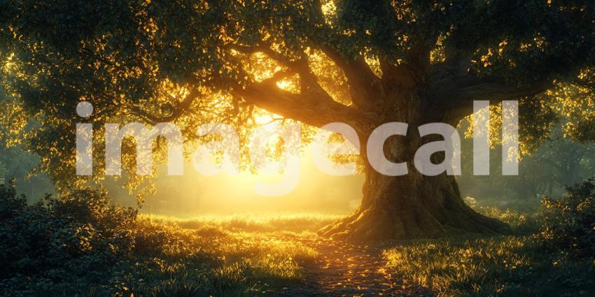Majestic Sunset Golden Hour Tree Landscape  Epic Nature Photogra