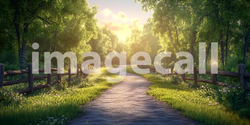 Sunlit Path A Serene Country Lane at Golden Hour  Nature Photogr