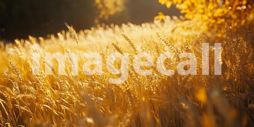 Golden Wheat Field Vibrant Autumnal Harvest Scene  Rural Landsca