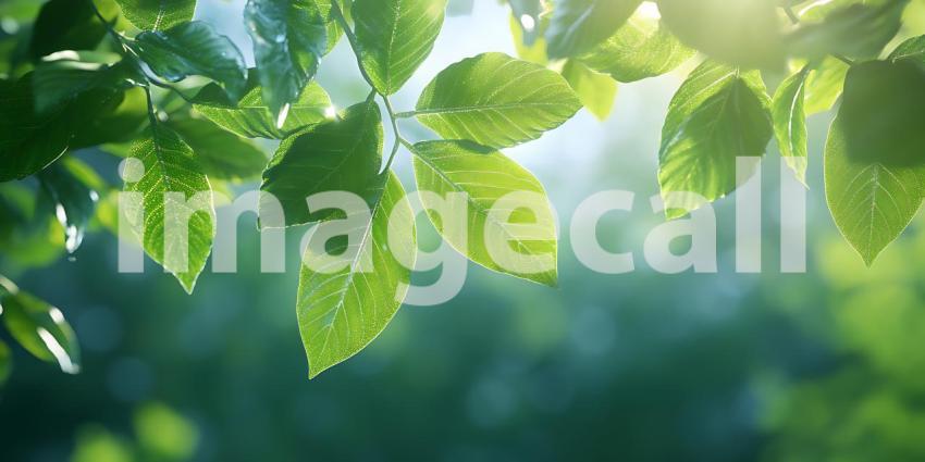 Lush Green Leaves Nature Photography with Sunlight and Dew Drops