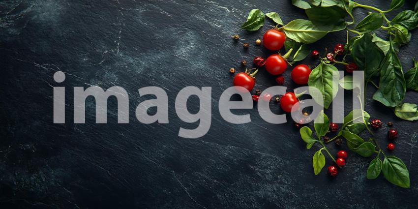 Vibrant Cherry Tomatoes and Fresh Herbs on Dark Background A Cul