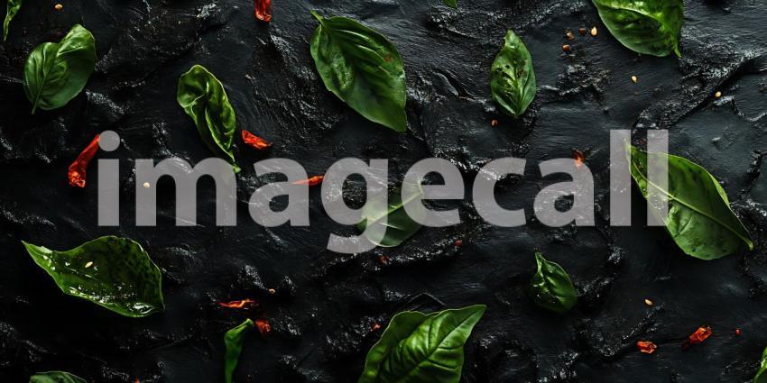 Dark Culinary Background Black Rice Spinach Chili Peppers  Vibra