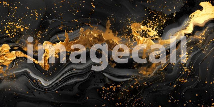 Abstract art in black and gold background