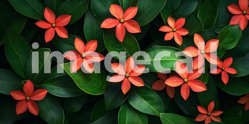 Vibrant Coral Flowers Lush Tropical Blooms in Rich Green Foliage