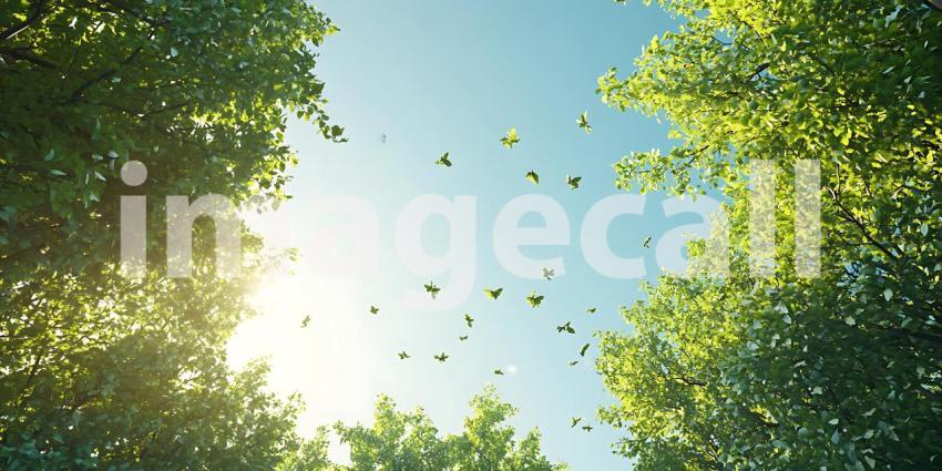 Lush Green Canopy Birds in Flight Natures Serene Beauty  Vibrant