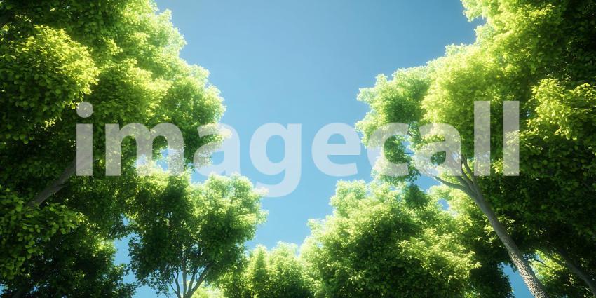 Vibrant Canopy Lush Green Trees  Sunny Sky  Nature Photography
