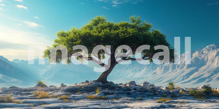 Majestic Lone Tree Panoramic Landscape Featuring Serene Mountain